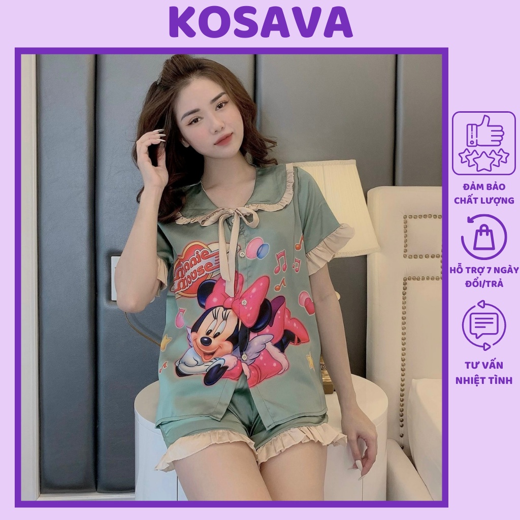 Bộ đồ Pijama lụa thiết kế quần sooc họa tiết chất liệu satin KOSAVA