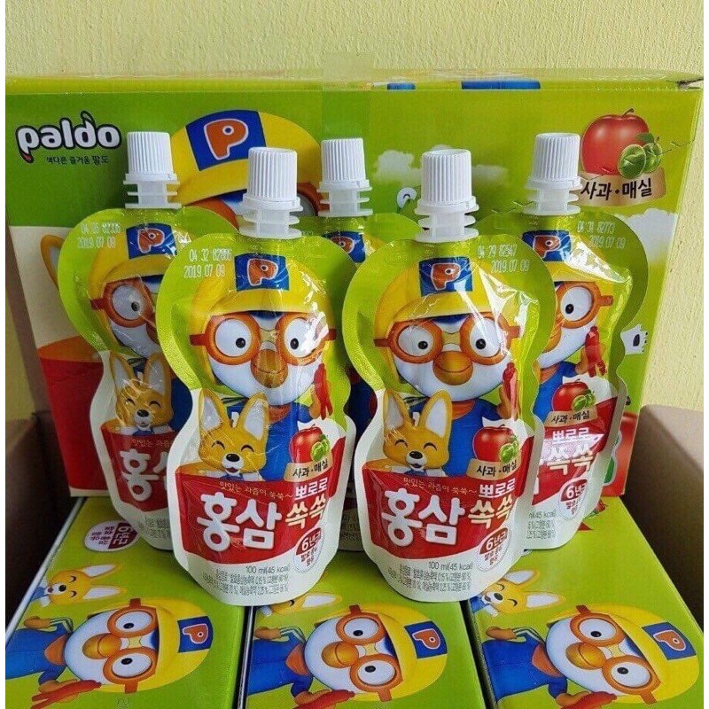 Combo 10 gói Nước Hồng Sâm Trái Cây Pororo Paldo Hàn Quốc 100ml 3 vị