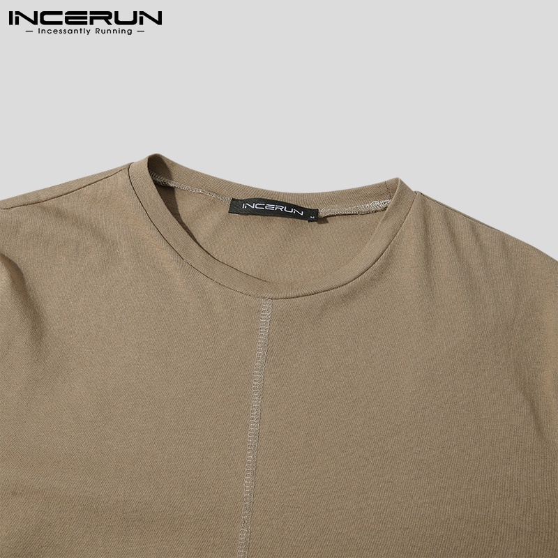 Áo cotton INCERUN dài tay cổ tròn có độ co giãn thoải mái dành cho nam