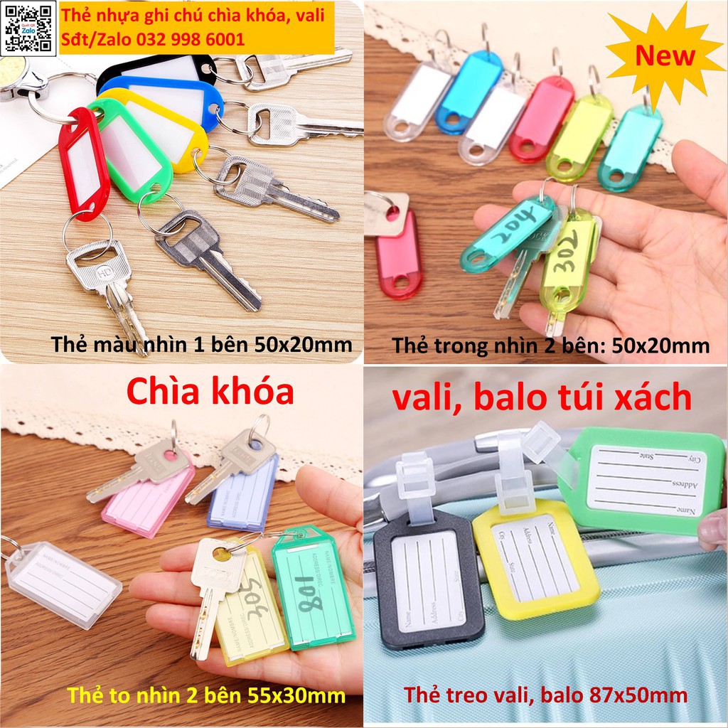 combo 10 Thẻ nhựa ghi chú treo chìa khóa, Viết hoặc in ấn tên, SĐT treo balo, vali đánh dấu vật dụng demnuoc0505