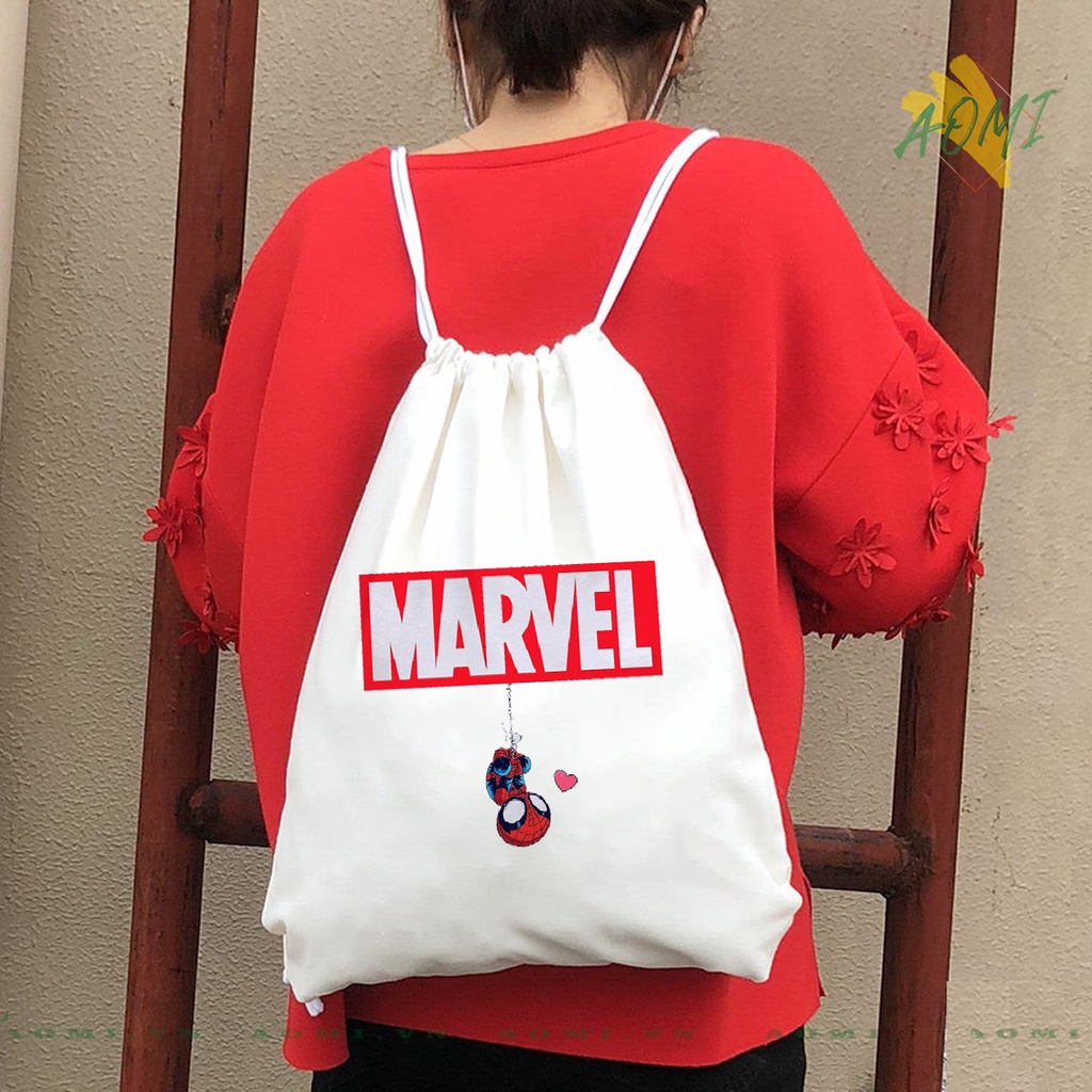 BALO MINI Avengers Kids MCU AOMIVN DÂY RÚT ĐEO VAI 33x38cm NHỎ XINH UNISEX CHẤT CANVAS CUTE TIỆN ÍCH DU LỊCH DẠO PHỐ