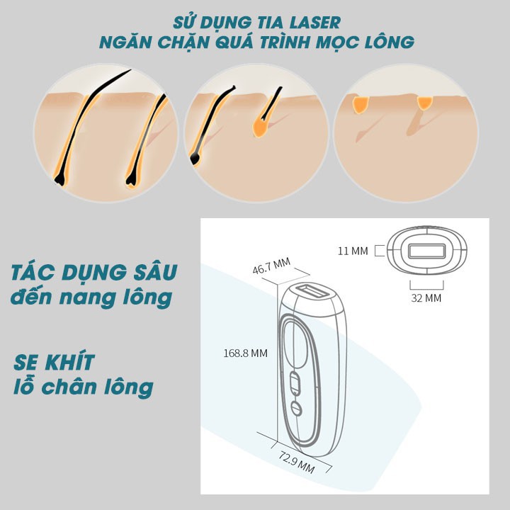 Máy triệt lông vĩnh viễn cầm tay tiện lợi không gây đau khi sử dụng - Máy tẩy lông toàn thân vĩnh viễn