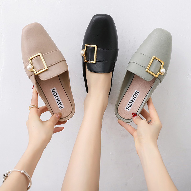 Giày Sục Nữ Mũi Vuông Có Khóa Vuông Xinh Xắn Dễ Phối Trang Phục Dành Cho Chị Em Gái