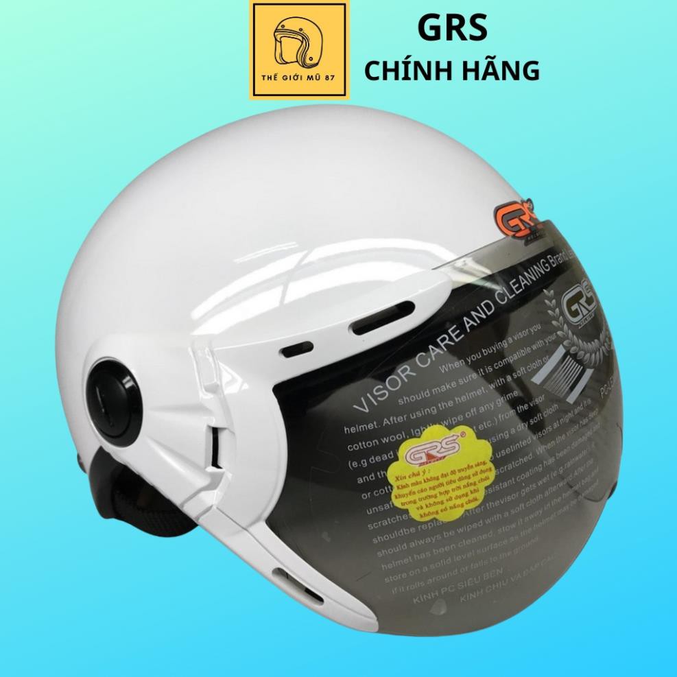 Mũ bảo hiểm nửa đầu có kính GRS A33k màu trắng, kính chống loá bảo hành 12 tháng chính hãng, Thế Giới Mũ 87