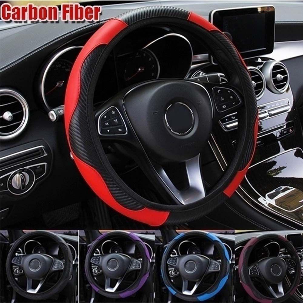 Vỏ Bọc Vô Lăng Xe Hơi Chất Liệu Da PU Họa Tiết Sợi Carbon 37-38cm Chất Lượng Cao