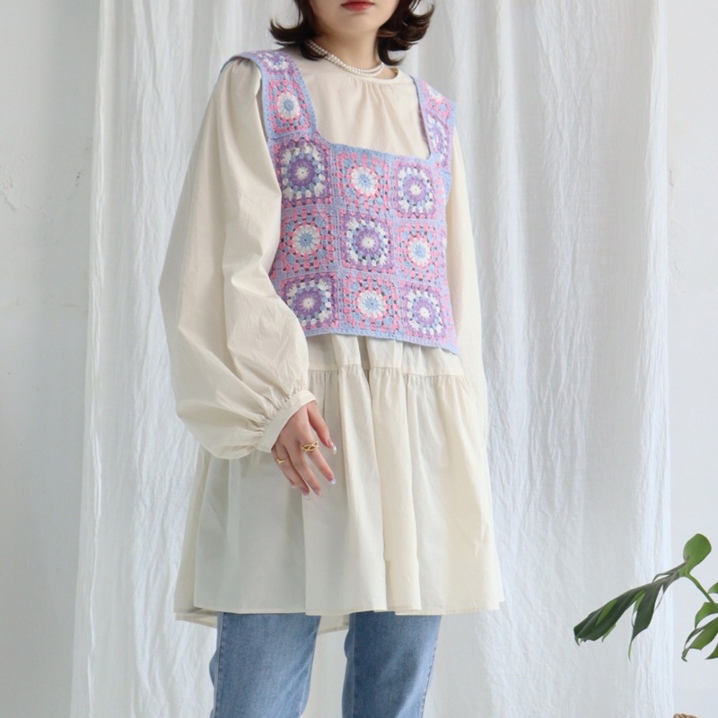 Brroa Áo Tank Top Dệt Kim Không Tay In Họa Tiết Hình Học Màu Sắc Kẹo Ngọt Phong Cách Retro