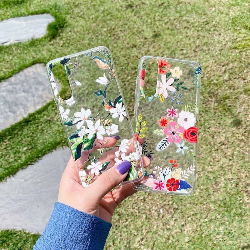Ốp lưng clear flowers cho samsung galaxy a24 s23 fe a14 a23 a34 a54 a22 a32 nắp tpu mềm