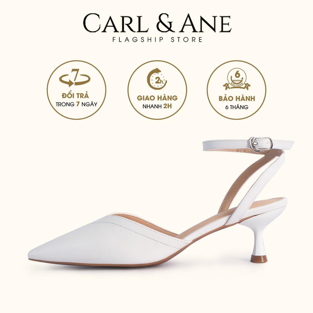 Carl &amp; Ane - Giày cao gót bít mũi phối dây mảnh cao 5cm màu trắng - CL014
