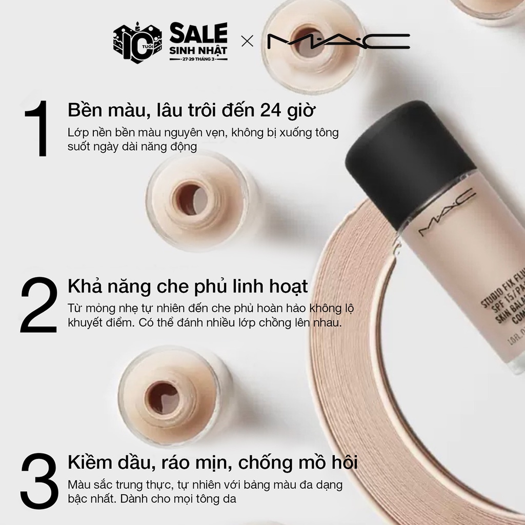 [HÀNG CÔNG TY] Kem Nền Lâu Trôi 24h MAC Studio Fix Fluid SPF 15 Foundation M·A·C 30ml