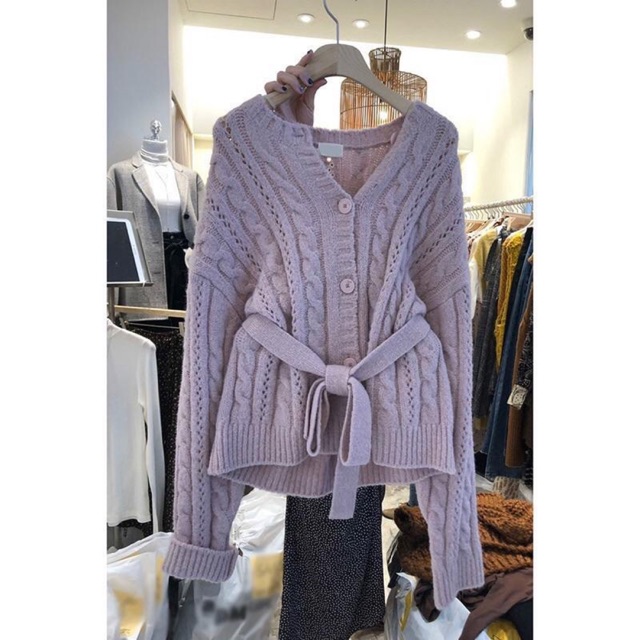 Áo len áo khoác len buộc đai eo hàng QC