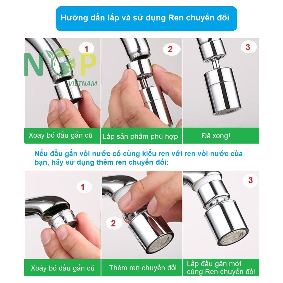 Đầu gắn vòi nước tiện ích, tăng áp Waternymph A022E-00N20000, xoay 360 độ, tiết kiệm nước