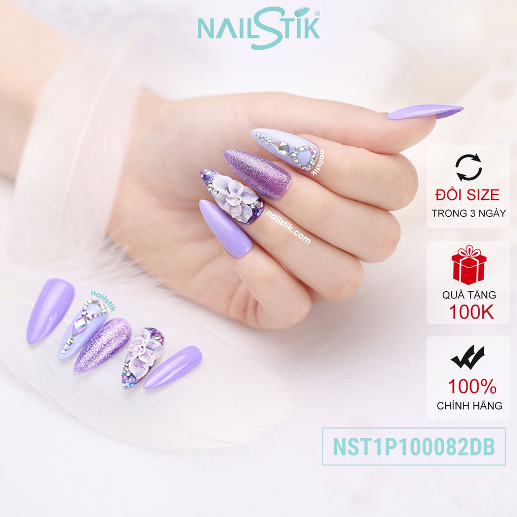 Móng úp thiết kế by NAILSTIK, màu tím, form móng bầu, dài 082