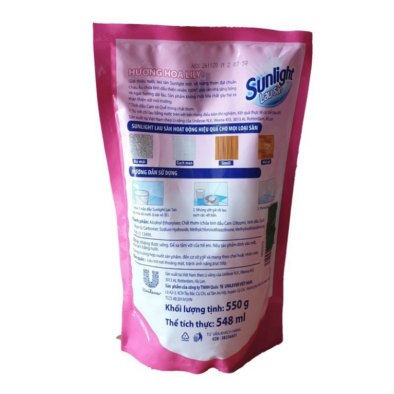 Nước Lau Sàn Sunlight 700ml , Hương Diên Vỹ, LyLi, Chanh Xả Siêu Thơm