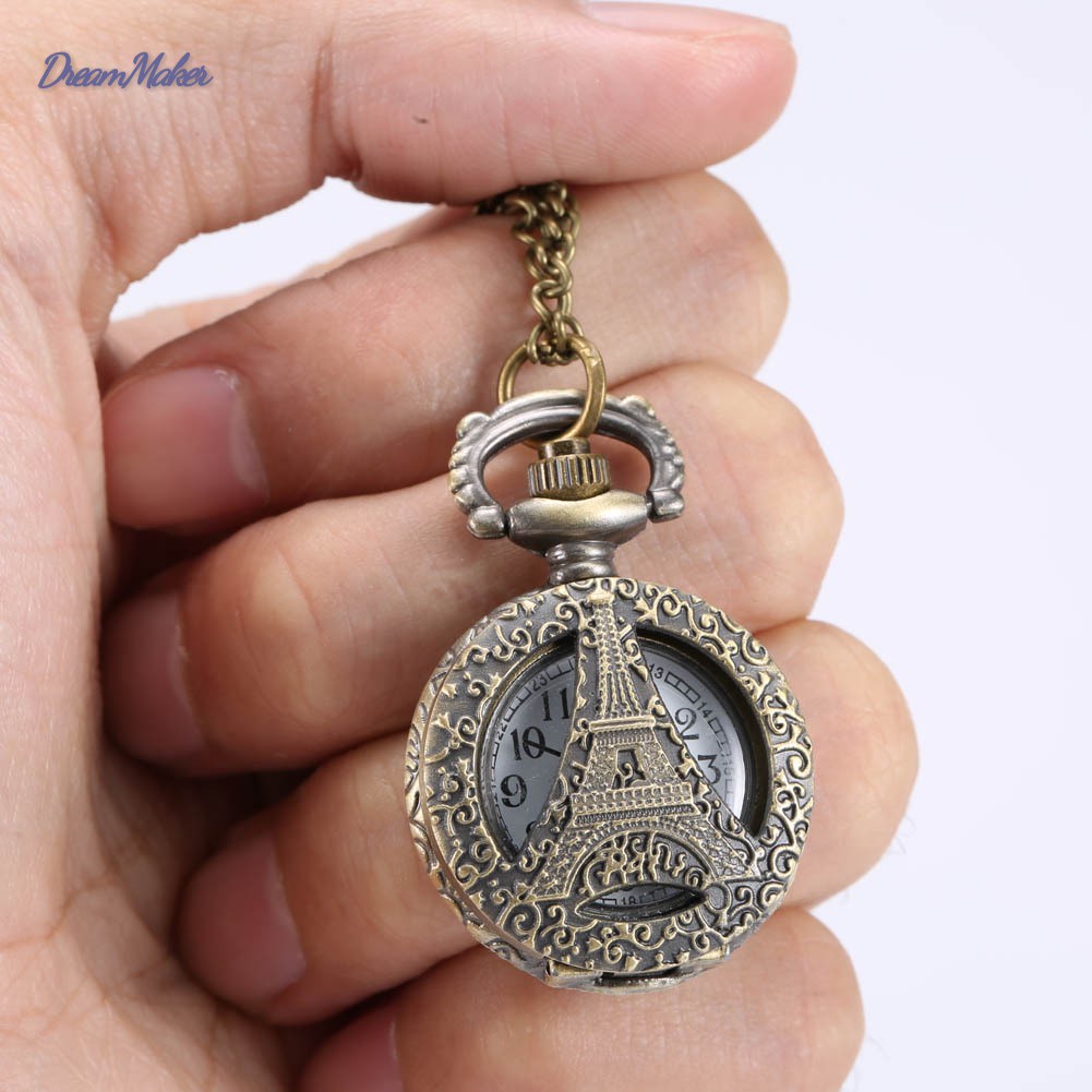 Đồng hồ quả quýt mặt tròn hình tháp Eiffel phong cách vintage