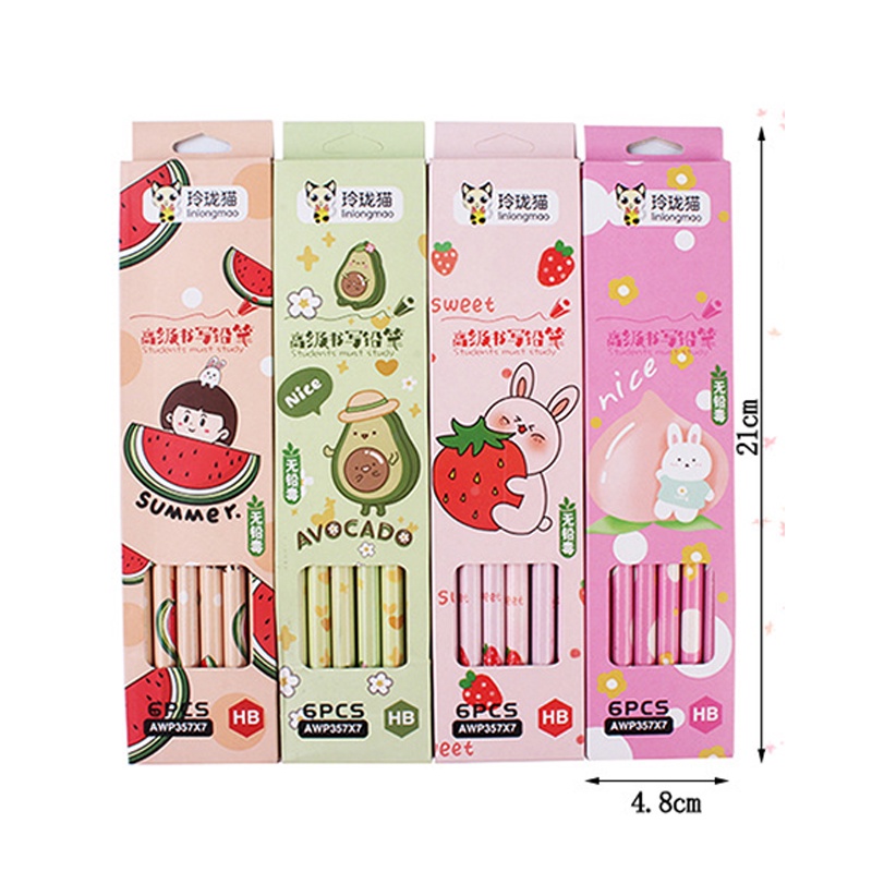 Set 6 Bút Chì Kèm Gôm Tẩy Họa Tiết Hoạt Hình Cho Học Sinh