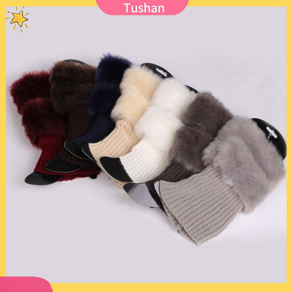 TUSH Winter Women Warm Faux Fur Crochet Knit Leg Warmers Boot Socks Toppers Cuffs