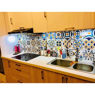 Set 48 ô Decal gạch bông 15cm - KT 60x180cm decal trang trí bếp, nhà cửa quầy bar