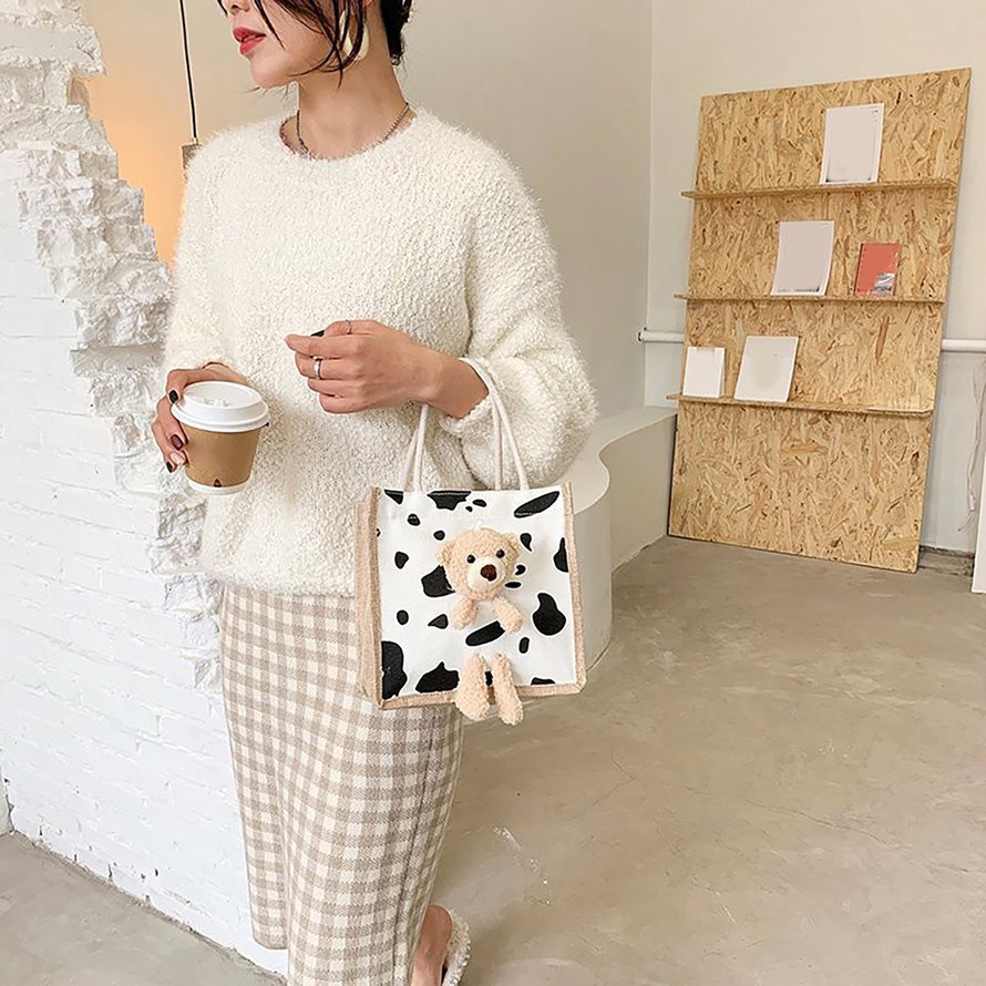 Túi Đeo Vai Bằng Vải Canvas Hình Gấu Nhỏ Dễ Thương Đa Năng Cho Nữ