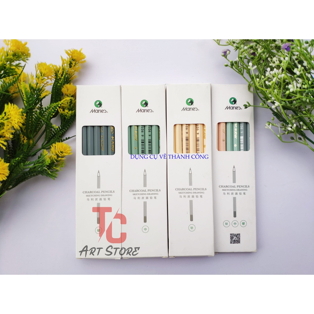 HỘP 12 CÂY BÚT CHÌ THAN MARIE'S C7360 - ( Thân Gỗ Cứng, Lõi Than Nén)