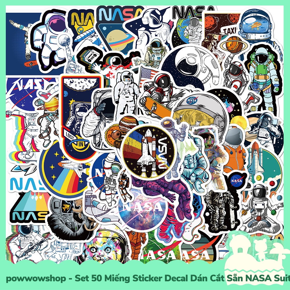 [Sẵn VN - Hỏa Tốc] Set 50 Miếng Sticker Decal Cắt Sẵn DIY Dán Trang Trí Vật Dụng Mẫu NASA Suitcase Water Cup