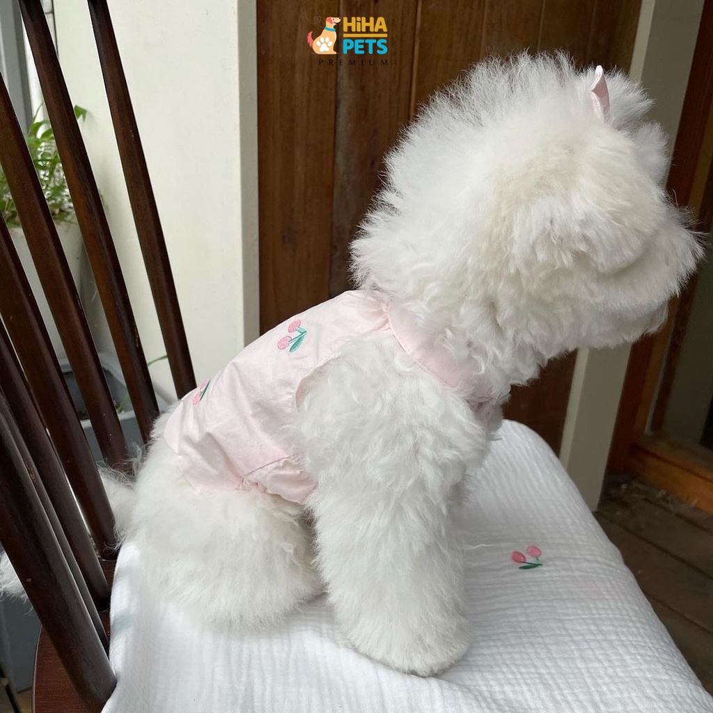Váy Đầm Cho Chó Mèo Cotton Pháp Thêu Hoa Anh Đào Có Kẹp Premium Quần Áo Thú Cưng Thiết Kế Thời Trang Hiha Pets.
