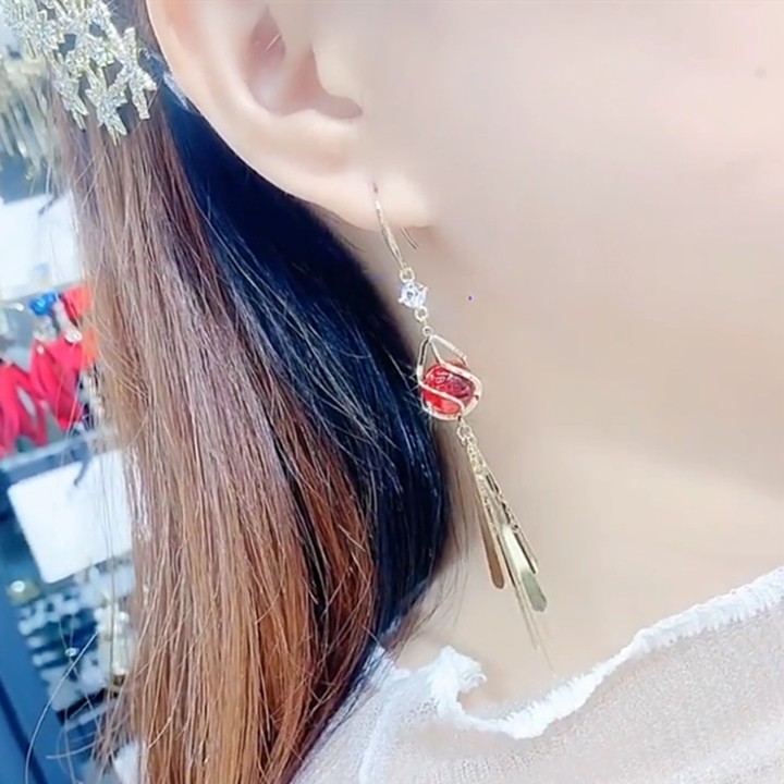 Bông tai nữ, Khuyên tai tua rua dáng dài phong cách Hàn Quốc cho nữ -B11
