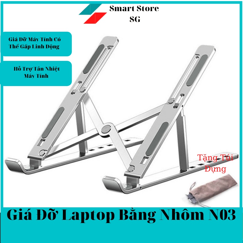 Giá đỡ Laptop, Macbook, Ipad bằng nhôm có thể điều chỉnh được độ cao, đế tản nhiệt laptop, đế kê laptop nhôm, đế laptop