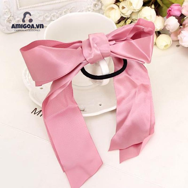 Dây Thun Cột Tóc Hai Lớp Bằng satin Thắt Nơ Dễ Thương