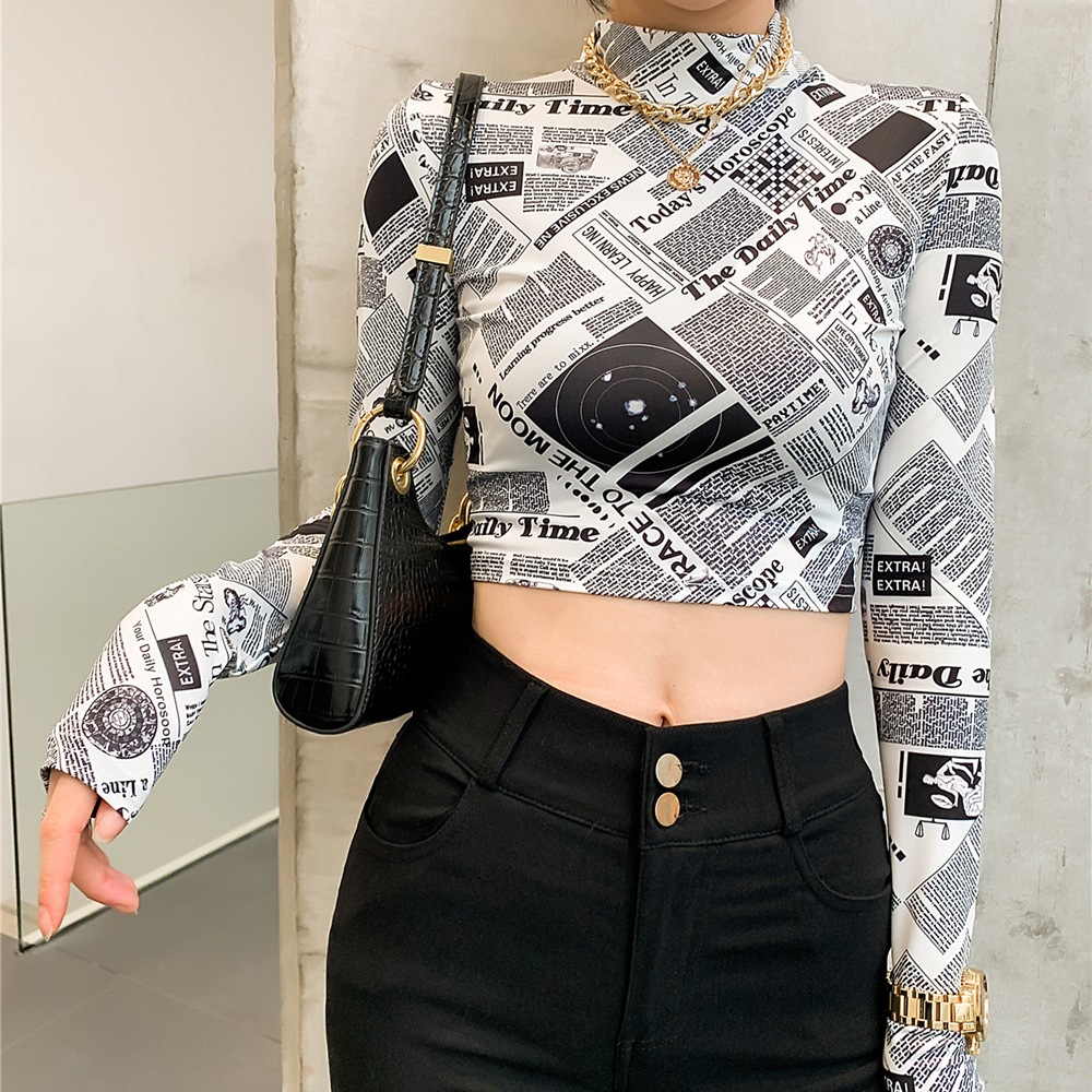 DUNEA Áo thun croptop tay dài cổ đứng thời trang trẻ trung dành cho nữ