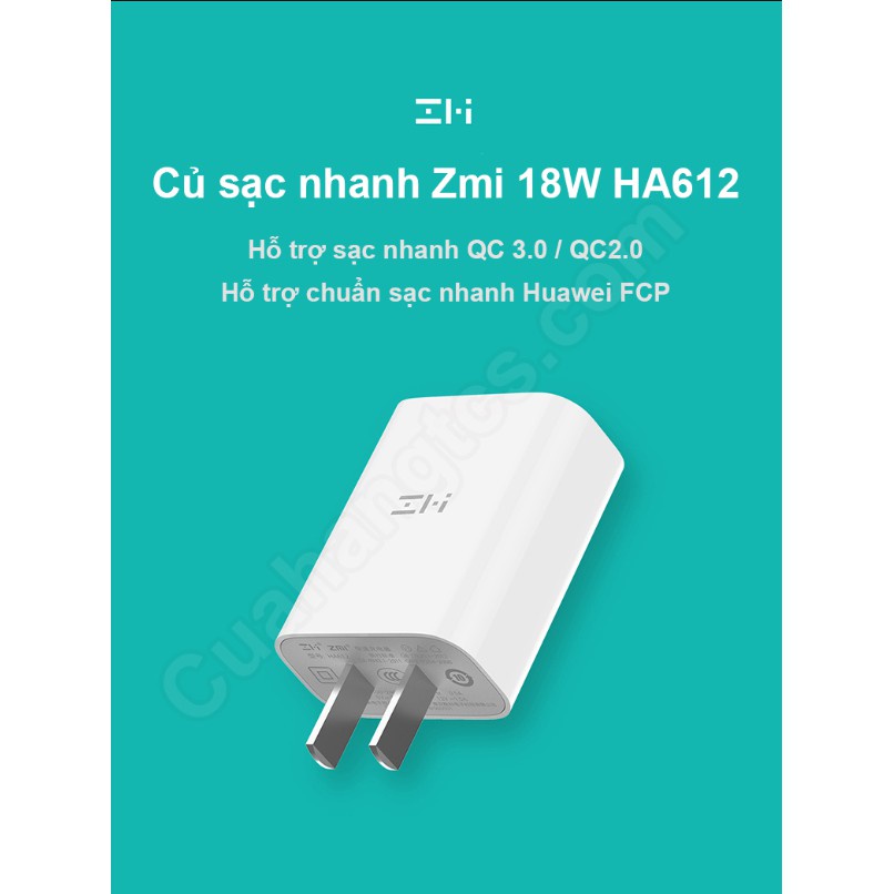 Củ sạc nhanh 18W Zmi xiaomi HA612 Cốc sạc nhanh Xiaomi