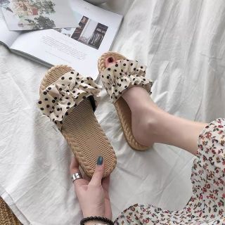 Dép nữ đế giả cói chấm bi siêu dẻo