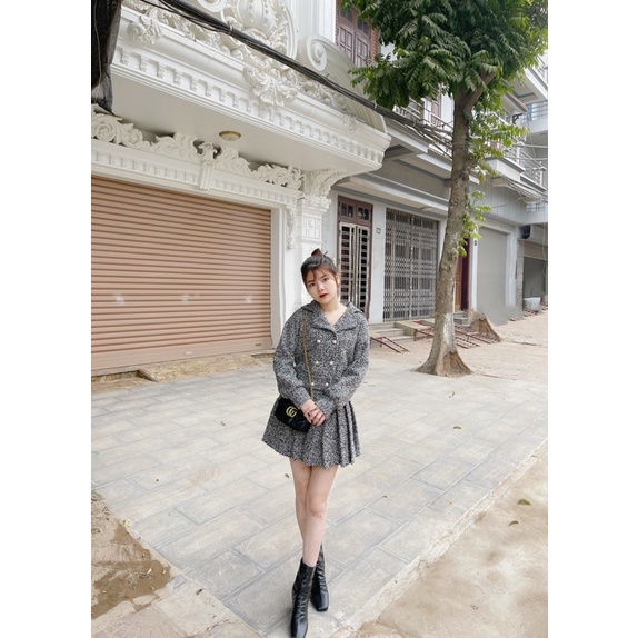 Set dạ tiêu khuy ngọc mix chân váy xếp ly ( kèm ảnh thật ) | BigBuy360 - bigbuy360.vn