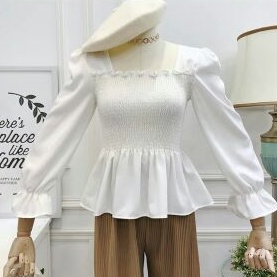 Áo nhún pelum cổ vuông xinh xắn