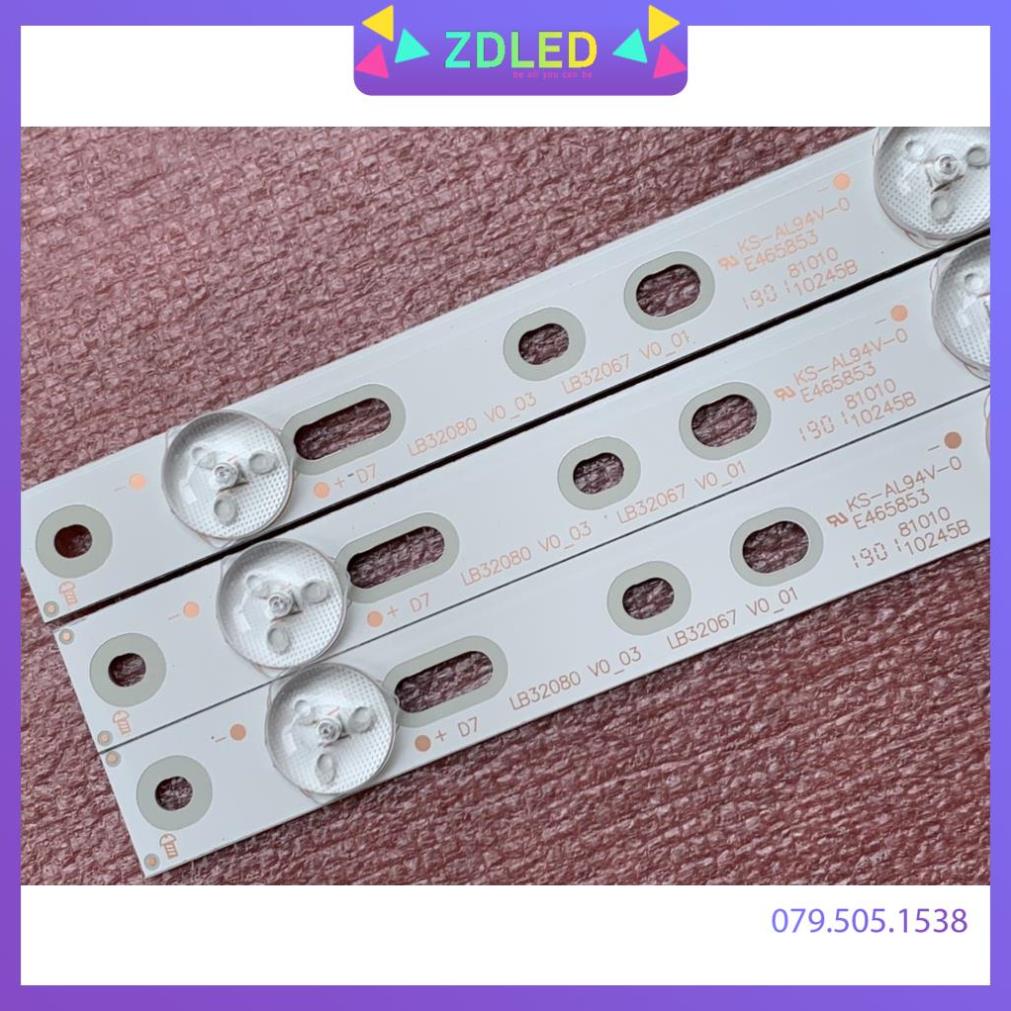 THANH LED TIVI LG 32LJ500 32LJ550D LB-PF3030-GJD2P53153X7AHV2-D HÀNG MỚI 100%, BỘ 3 THANH, MỖI THANH 7 BÓNG 3V, DÀI 62cm