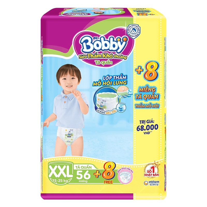 Tã quần Bobby lõi nén thần kì 3mm M60/L68/XL62/XXL56 - Tặng thêm 8 miếng mùa hè