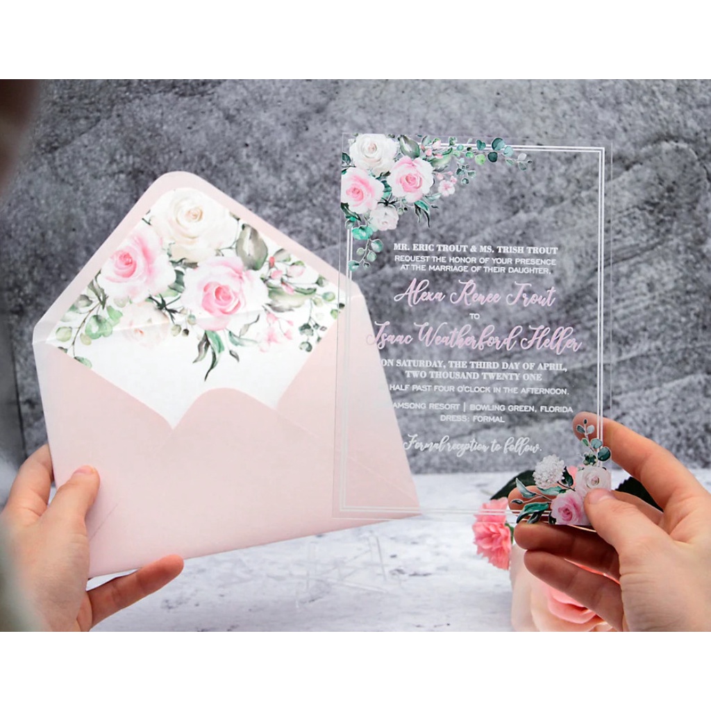 Thiệp cưới cao cấp thegioipuzzle thiết kế theo yêu cầu bằng Mica Acrylic trong suốt sang trọng