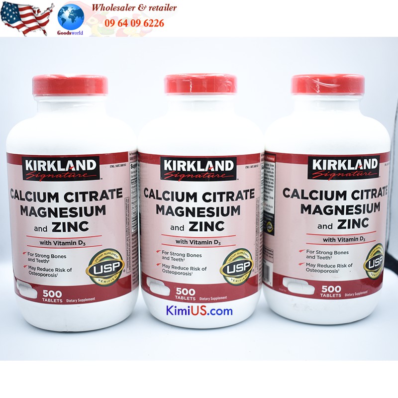 Calcium Magnesium and Zinc with Vitamin D3 Kirkland 500v - Viên uống bổ sung Canxi + Magie + kẽm + Vitamin D3 của Mỹ *