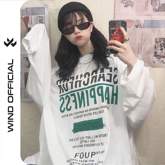 Áo thun tay dài WIND phông unisex form rộng HAPPINES sweater nam nữ oversize ulzzang