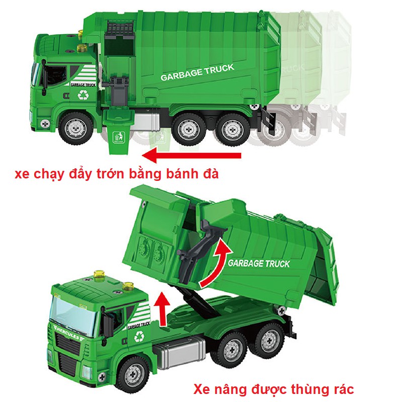 Đồ chơi xe rác mô hình lắp ghép 88 chi tiết xe ô tô đồ chơi trẻ em có âm thanh và đèn