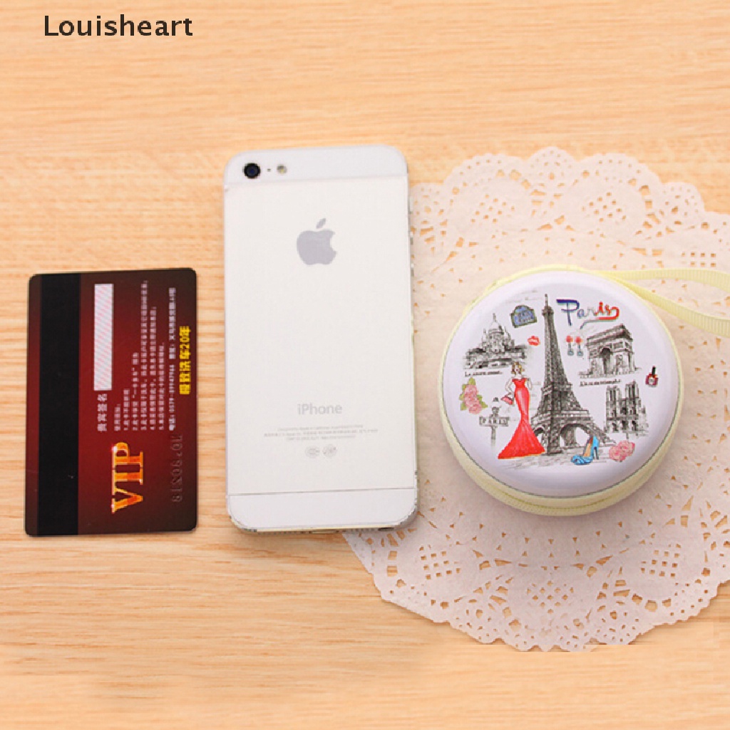 Ví Tiền Xu Louisheart Mini Hình Tròn In Hình Tháp Eiffel Dễ Thương