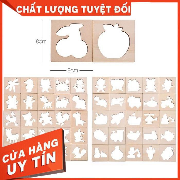 Bộ Khuôn Vẽ Tranh Và Tô Màu Bằng Gỗ Có Kèm Bút Cho Bé