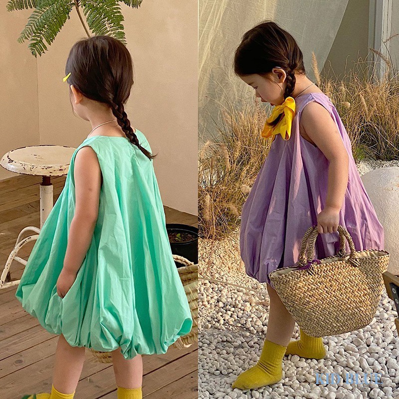 Đầm Công Chúa Không Tay Màu Trơn Thời Trang Mùa Hè Hàn Quốc Cho Bé Gái