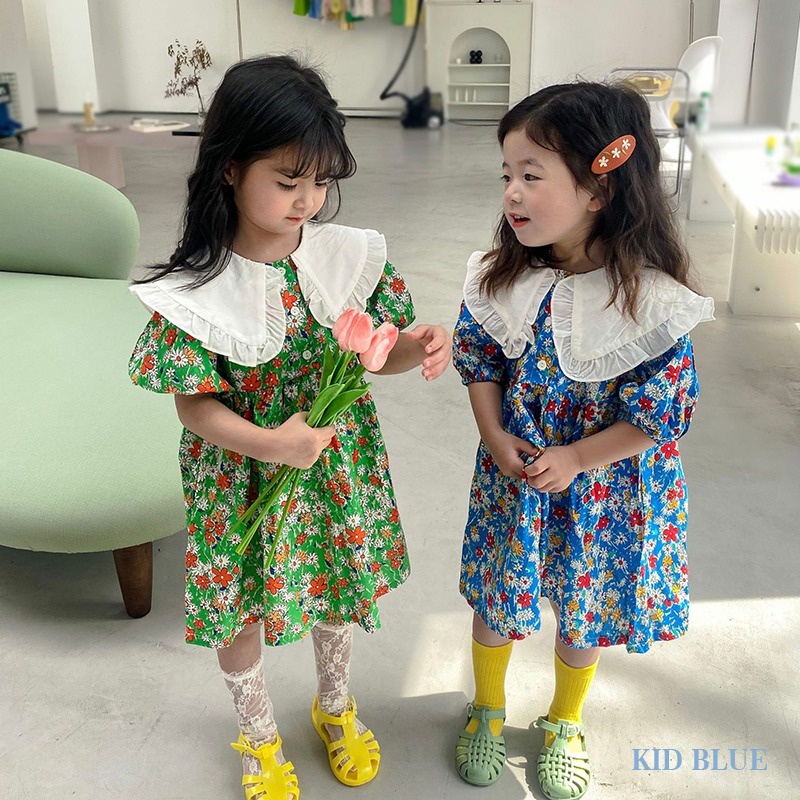 Đầm Tay Phồng Cổ Bèo In Họa Tiết Hoa Phong Cách Hàn Quốc Xinh Xắn Dành Cho Nữ