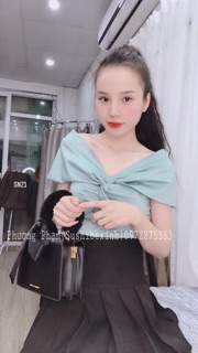 Áo lụa xoắn ngực cao cấp có bo chun sau lưng