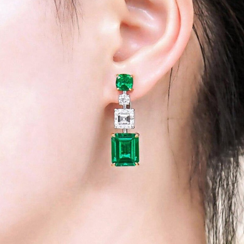 Khuyên Tai Thời Trang Đính Ngọc Lục Bảo Và Đá Nhân Tạo Sang Trọng Phong Cách Âu Mỹ Dành Cho Nữ