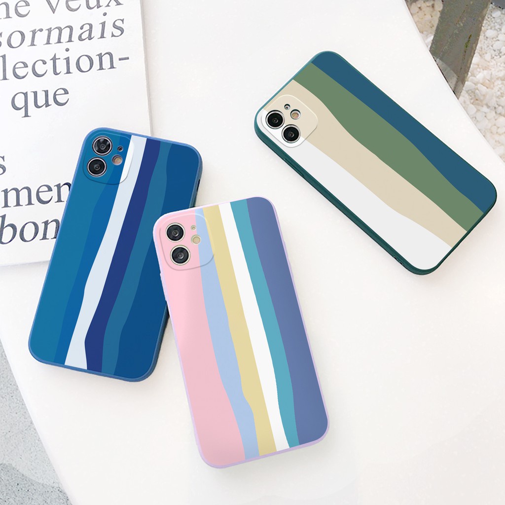 Ốp Lưng iPhone Cạnh Vuông Sọc Cầu Vồng Bảo Vệ Camera 6/6plus/6s/6splus/7/7plus/8/8plus/x/xs/xsmax/11/12/13/promax