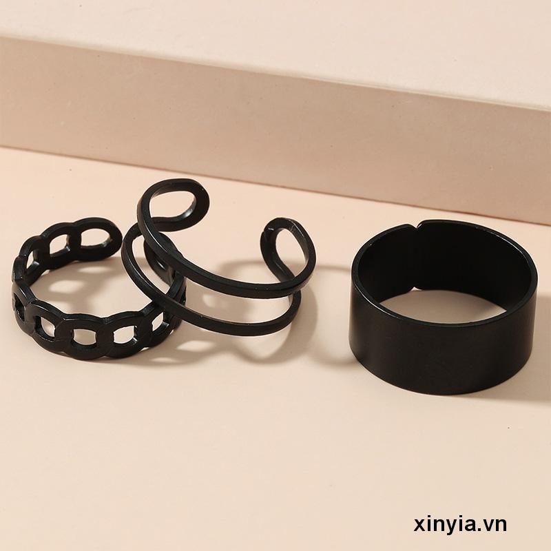 Bộ 3 Nhẫn Hở Hình Chữ C Kiểu Hip-hop Hàn Quốc Sáng Tạo