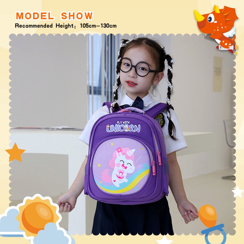 【Ready Stock】New Arrival Fashion 34cm School Bag Large Capacity Lightweight Backpack Adjustable Breathable Bagpack Waterproof Spine Protection Bookbag