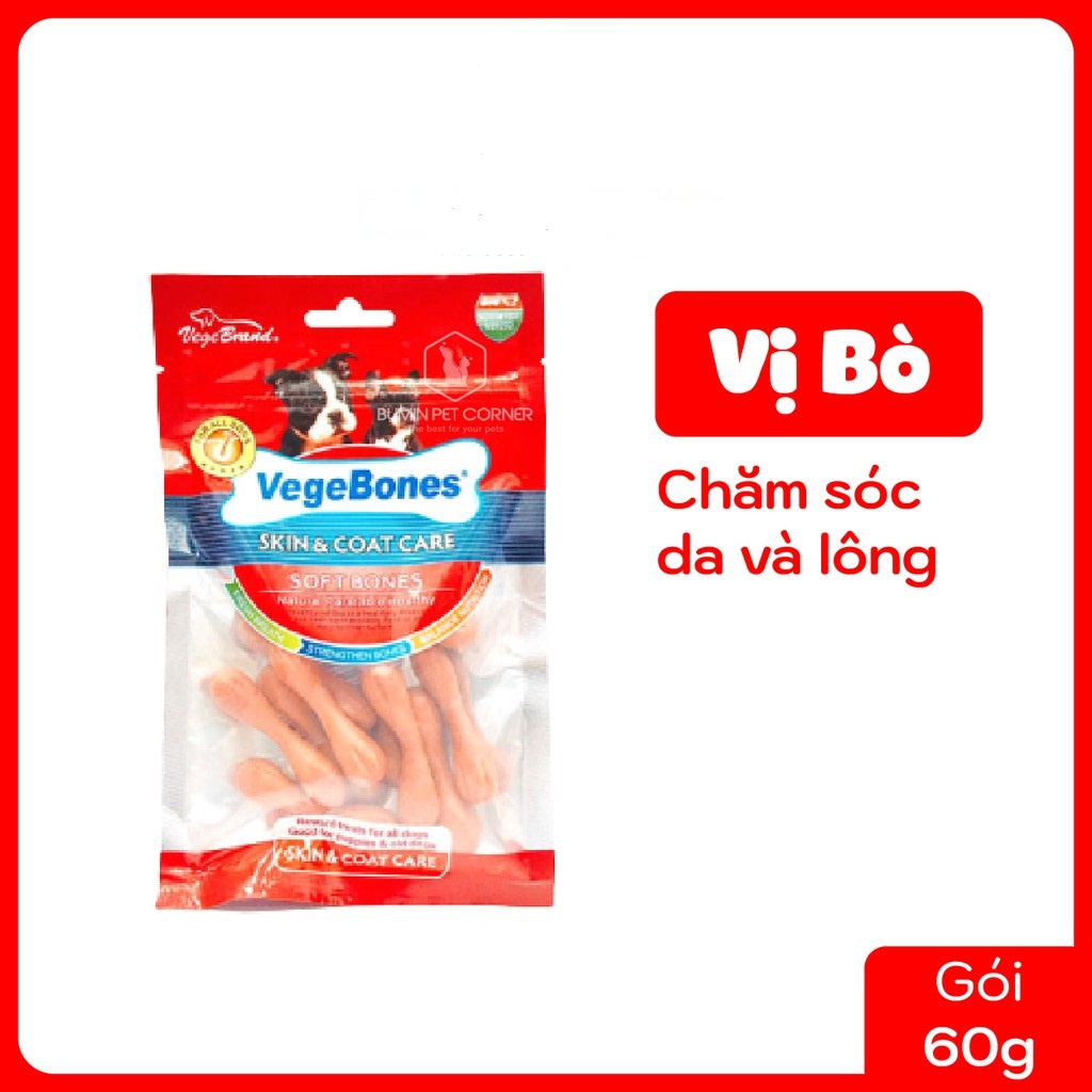 Xương Mini Gặm Sạch Răng, Ăn Vặt Cho Chó Vegebones Gói 60g Bổ Sung Canxi (4 vị mê mẩn Boss ngửi phát thích luôn)