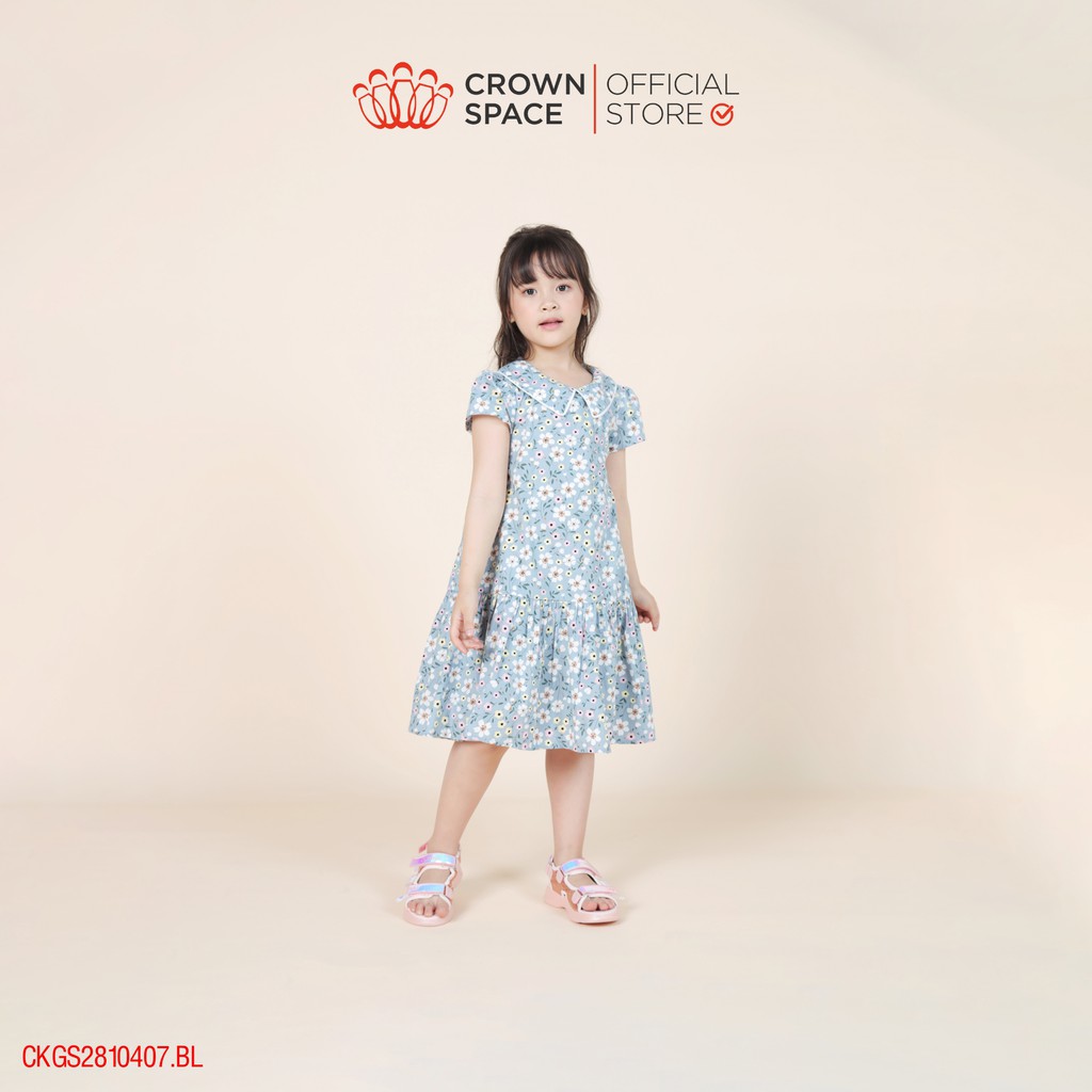 Váy Hoa Nhí Xanh Pastel Cho Bé Gái Chính Hãng Crown Space CKGS2810407.BL